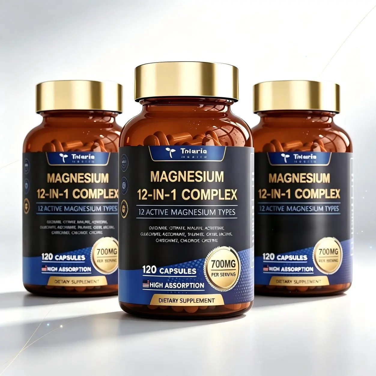 Vegan Non-GMO 12-in-1 Magnesium Complex 700mg | 2 Pack  240 Capsules, Glycinate Citrate Malate Taurate Orotate Chelated Magnesium for Calm & Muscle Support