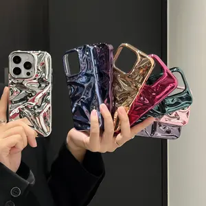 Electroplated 3D-pleated case Phone Case, Shockproof Phone Protective Cover, Phone Accessory Compatible with iPhone 17 Pro Max/17 Air/16 Pro Max/16/16 Pro/16 Plus/15/15 Pro Max/15 Pro Phone Case  #DDLTZZKSilver