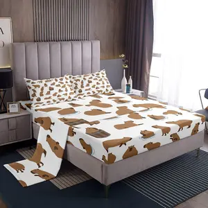 Feelyou Full Size Capybara Bedding Set - Cute Capybara Decor Microfiber Sheet Set with Deep Pocket Fitted Sheet for Animal Lovers, Full Size Bedding Set
