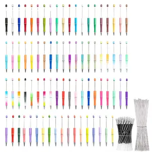 Random 50pcs bead pens with an extended rod can be handcrafted for creative DIY, suitable for office supplies with a complimentary pen core