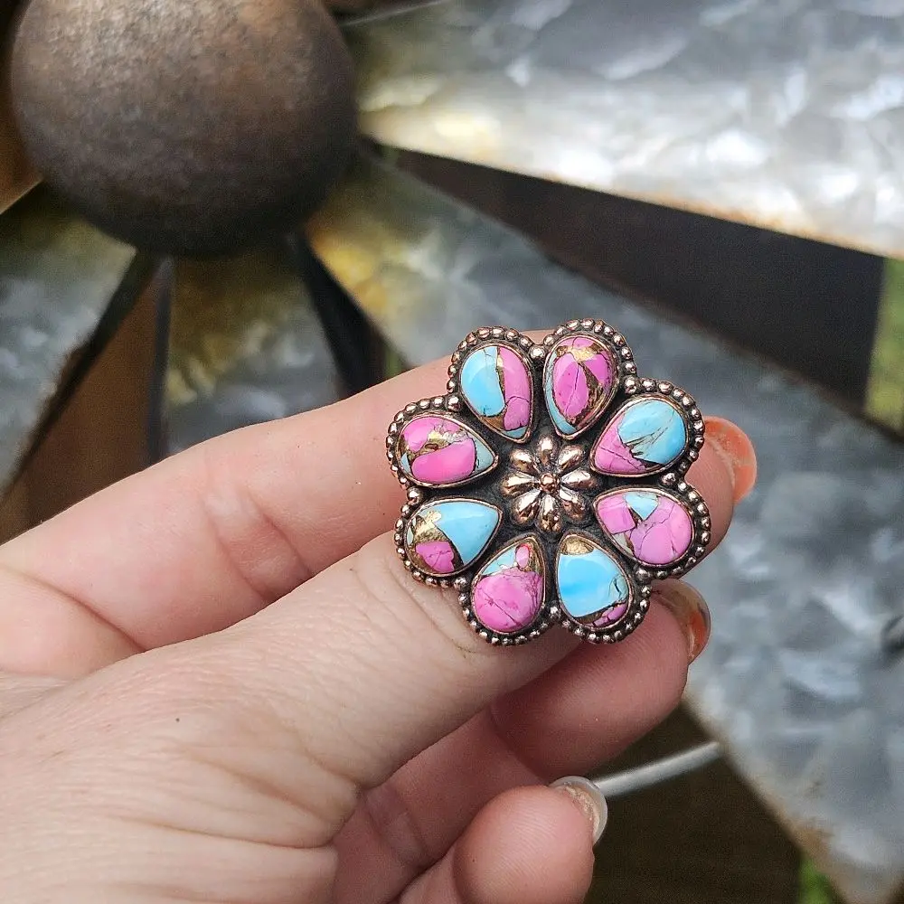 Cotton Candy Turquoise and Copper Ring