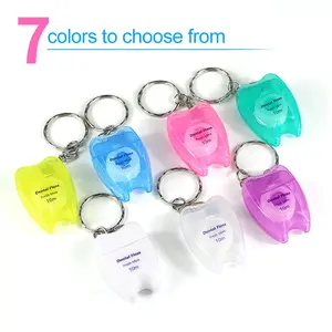 7Pieces Small Tooth-Shaped Teeth Whitening  Keychain Dental Floss Roll 10*7 Meters Mint