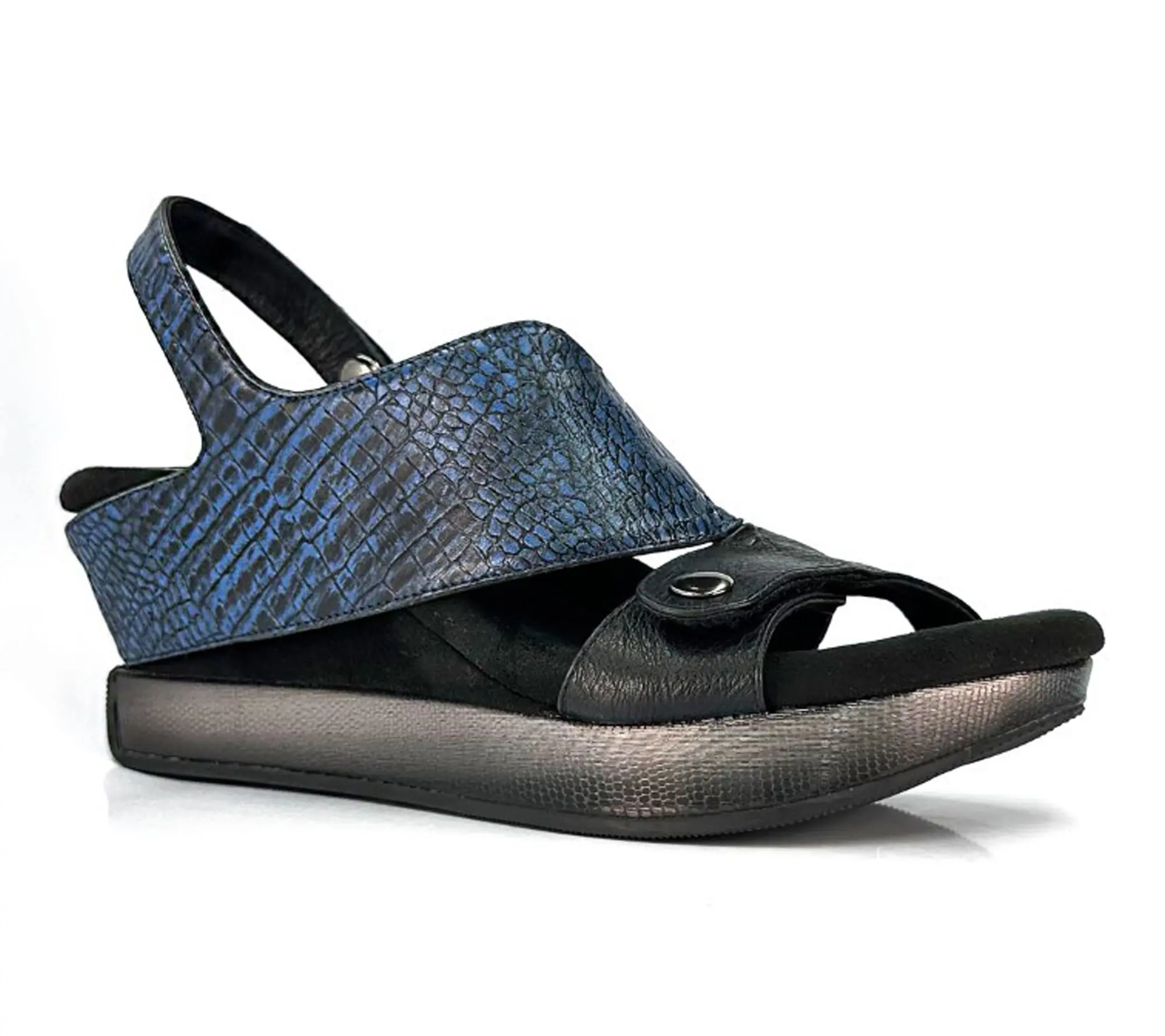 Modzori Krista Reversible Wedge Sandal - BlackFlips to Navy