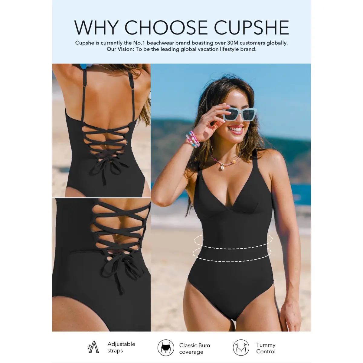 One-Piece Swimsuit: Plunging V Neck Sculpting Tummy Control Bathing Suit Swimswimsuits Swimwear with Adjustable Lace-Up Back Swimoutfit Bathing suit  1