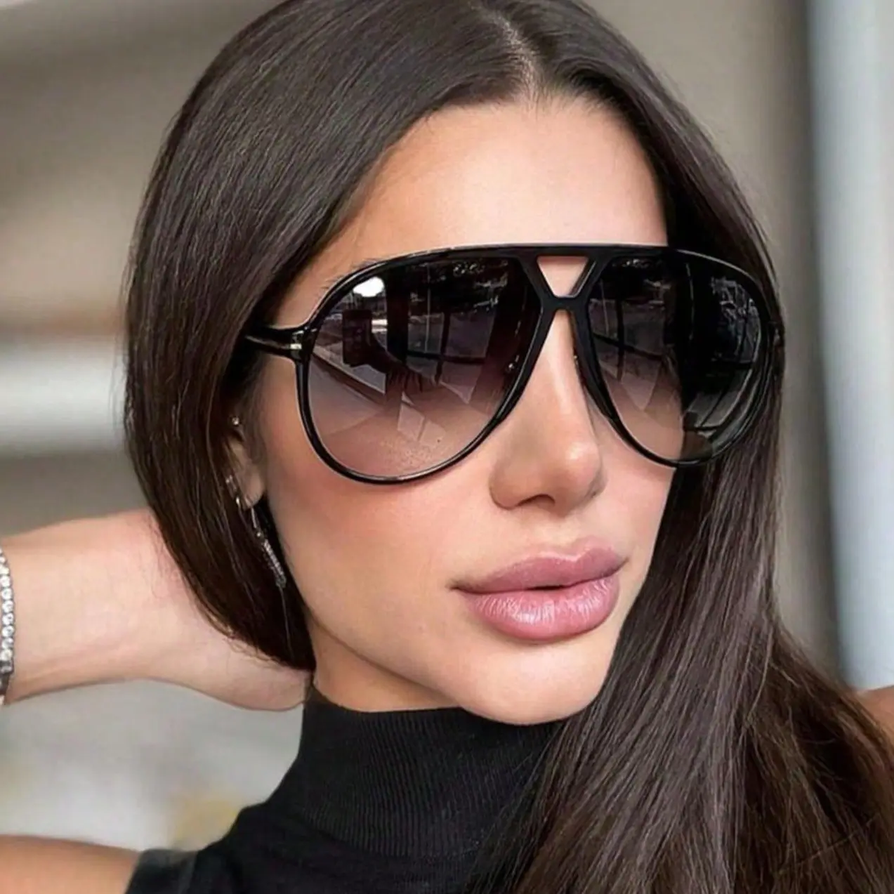 Retro Double Bridge Oversized Glasses Versatile Frame for Back To School/Commuting/Vacation
