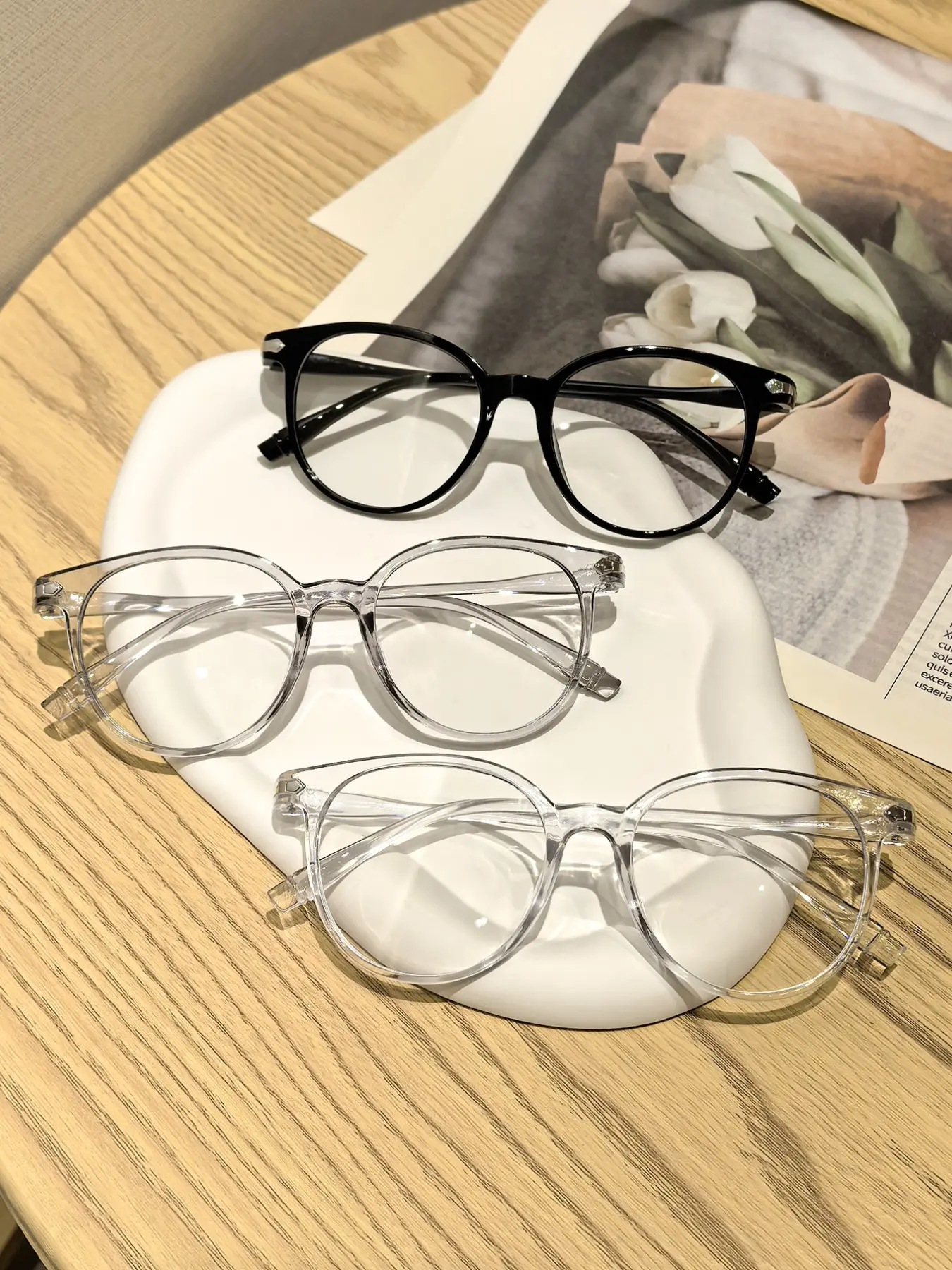 3 Pairs Women's Classic Simple Large Round Frame Glasses, Round Face Friendly Daily Wear, School Office Travel Suitable, Korean Style Atmosphere Glasses