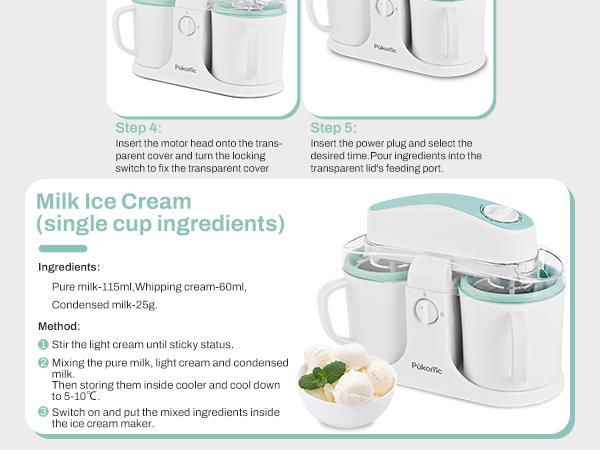 Pukomc 2-in-1 Gelato & Sorbet Maker with Fast-Chill Bowl for Instant Frozen Treats Includes Gelato and Sorbet Maker Ice Shaver Machine