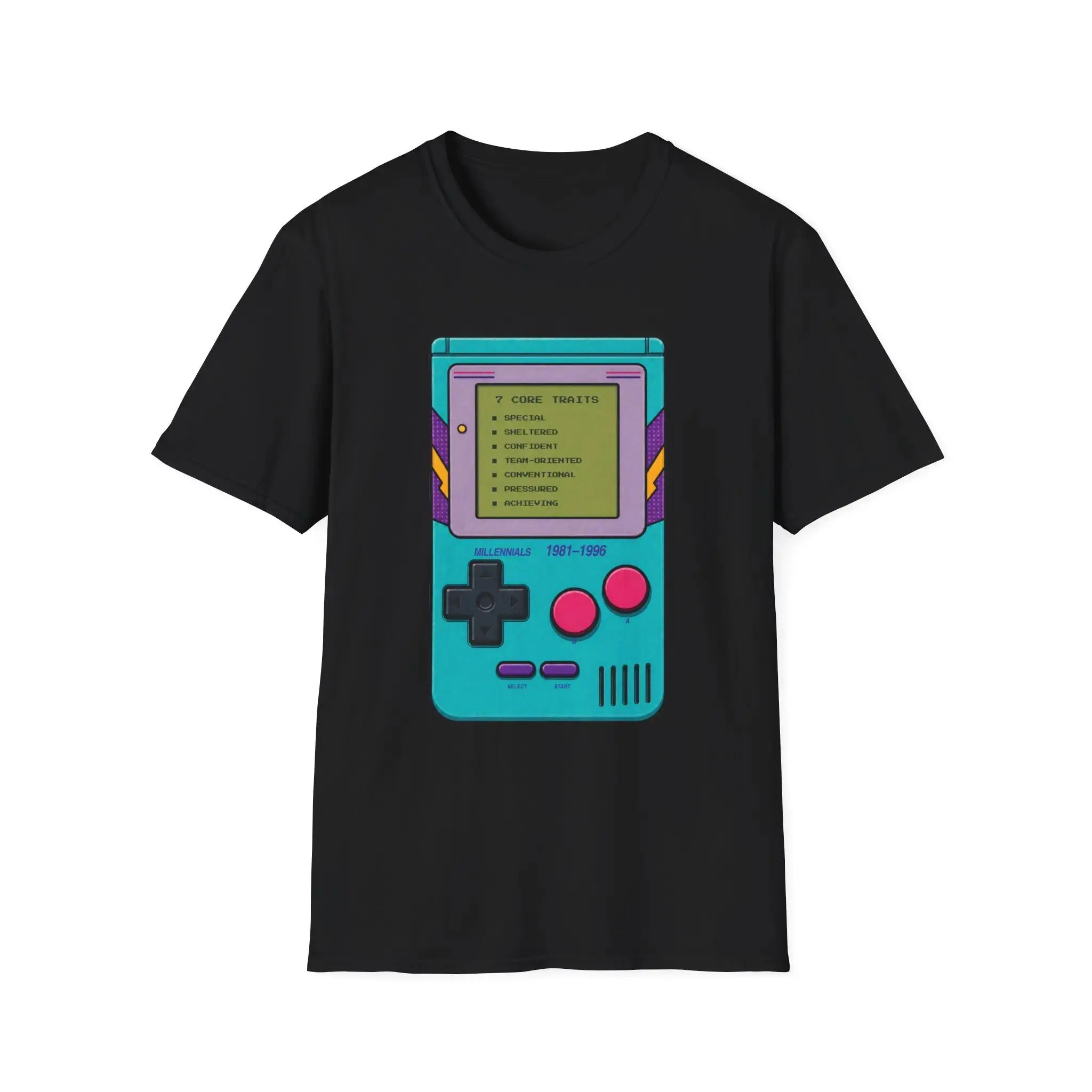 Men's Unisex 1981-1996 Millennials Retro Gaming T-Shirt, 7 Core Traits 80s-90s Nostalgia Gift Tee