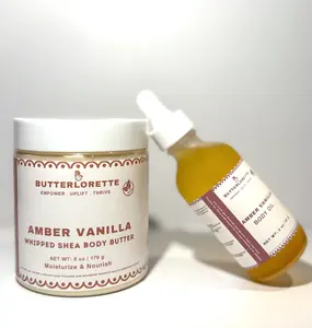 Amber Vanilla Glow Bundle - Moisturizer, Scrub, Body Oil for Dry Skin Soothing Hydration Nourishing Exfoliating Dead Skin Cell Remover Chemical Free Cruelty Free Unisex Luxury Body Care
