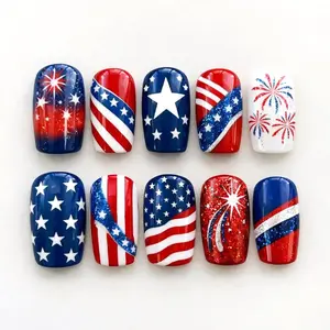 USA Congratulations Press On Nails, Handmade Red, White, and Blue 4th of July Design Square Nails, Flag Nail For Women, NailArt, Holiday Nails Inspo