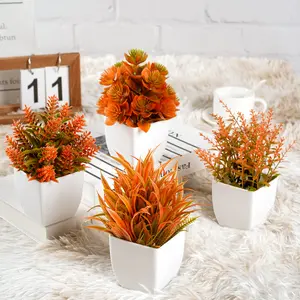 Fall Decor 4-Pack Small Faux Eucalyptus Plants, Potted Artificial Greenery for Home Shelf, Office, Bathroom, Desk & Coffee Table Decoration, Seasonal Decor