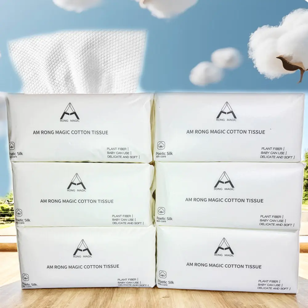 AM RONG MAGIC Cotton Tissue Disposable Face Towels Biodegradable Facial Cleansing Ultra Soft Thick Cloth for Sensitive Skin Makeup Remover Dry Wipes Lint-Free Towelettes 600 Count Pack of 6