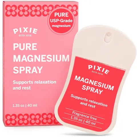 Pixie Pure Magnesium Spray 1.35oz – USP Grade – Fast-Absorbing Topical Relief for Body Aches, Sleep & Menstrual Discomfort – Travel Size & Non-Toxic for Feminine Care