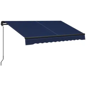 8x6.5 Ft Retractable Awning Blue 280gsm UV Resistant Fabric Manual Crank Adjustable Sunshade Shelter For Backyard Or Deck 8 Foot Wide