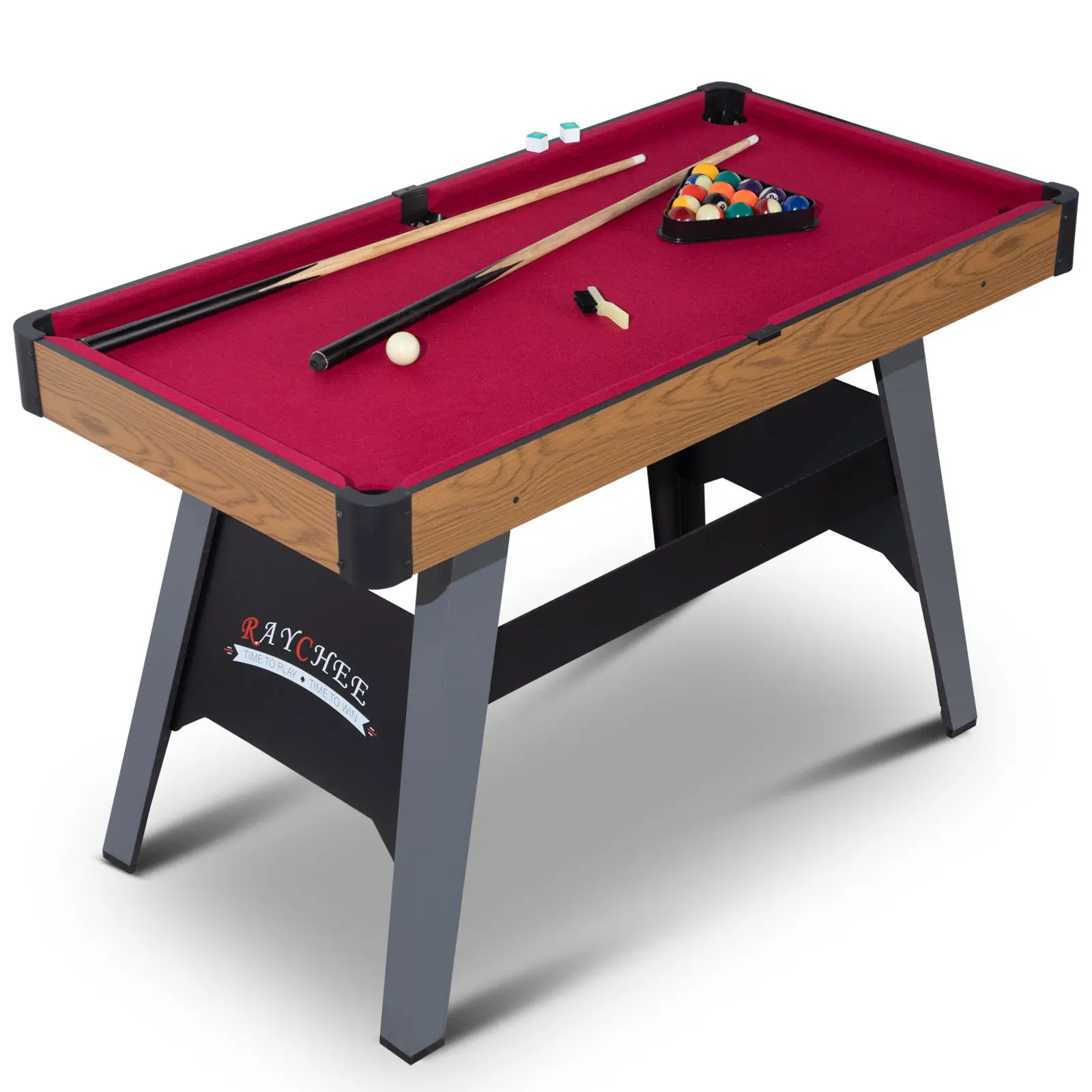48 Inch Pool Table with Wood Finish, Modern Billiards Table with 2 Cue Sticks, 16 Balls, Rack, Felt Brush and Chalk, Choose Your Style, Suitable for Living Room & Playroom
