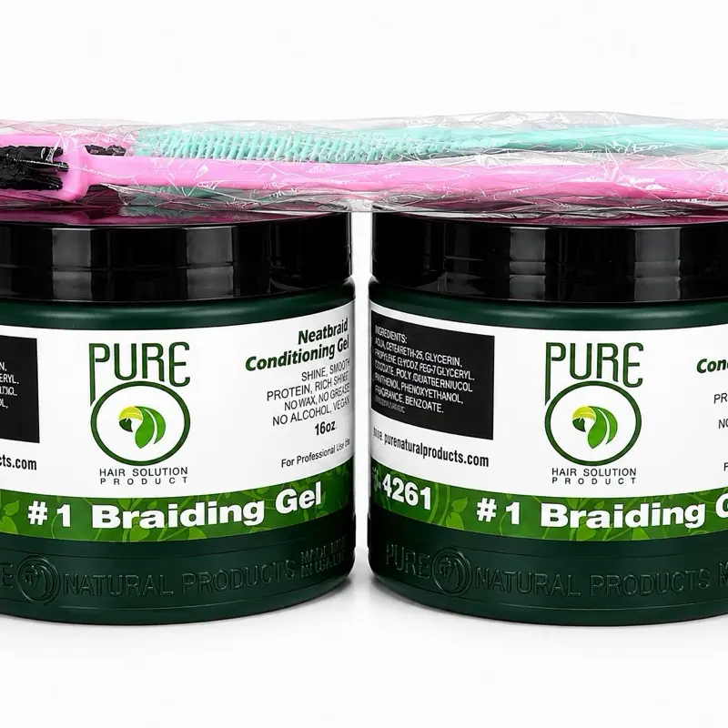 Generic Pure O Natural Neatbraid Professional Conditioning Shining Gel 16oz (Set of 2) With 3-in-1 Edge Brush Pintail