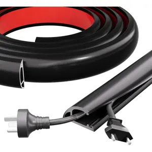 10FT Side-Open Extension Cord Covers for Wires  Floor, Power  Protector Cord Hider Management Strip, Electric Wire  Carpet,Chord Runner Protective Safety,Black