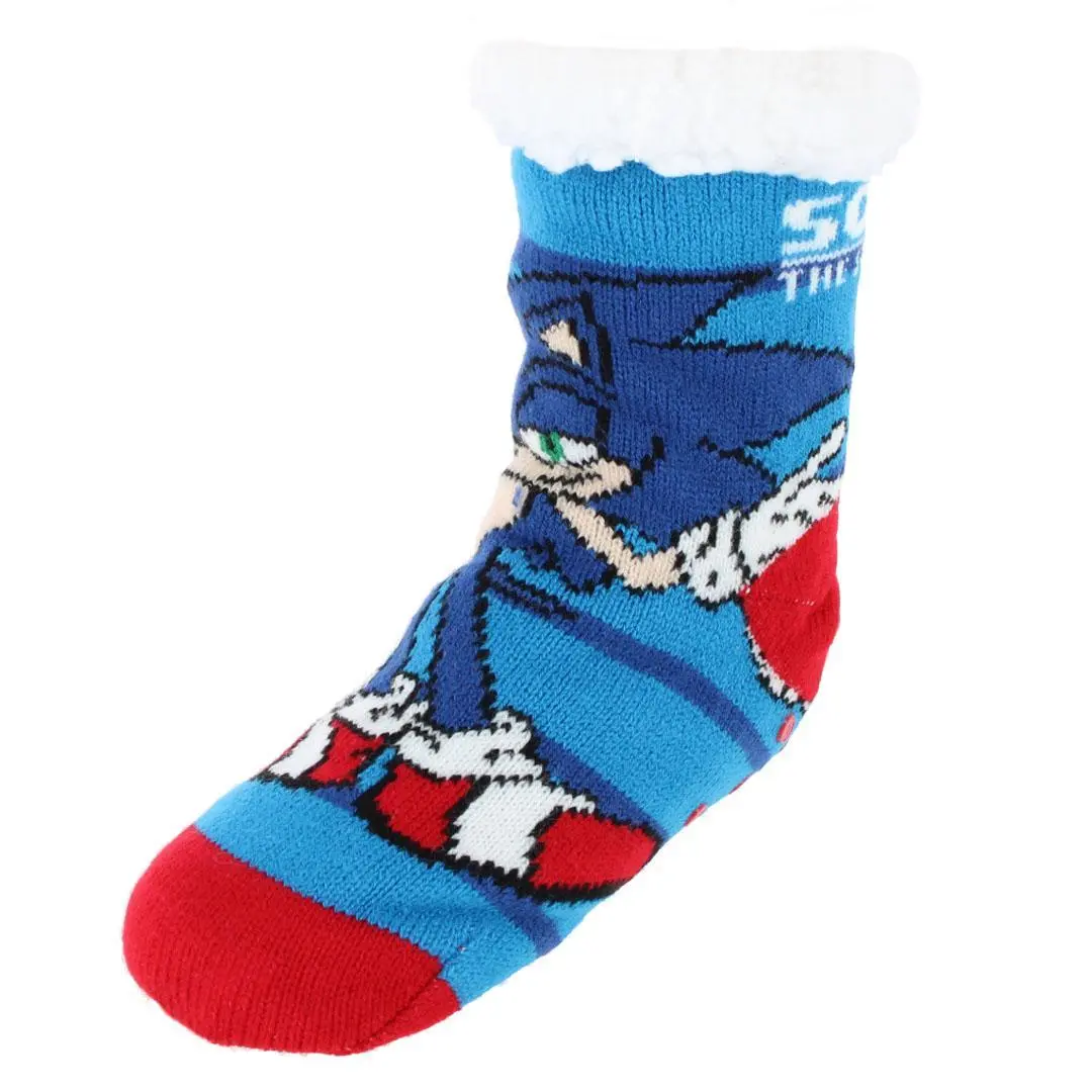 Textiel Trade Boys' Graphic Sega Sonic the Hedgehog Sherpa-Lined Crew Slipper Socks for Small, Large Sizes & 13-14 Years Old Boys