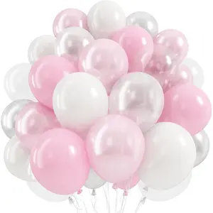 Pink and White Balloons, 50Pcs Pastel Dusty Pink Pearl Light White Transparent Balloon with Double Stuffed Latex Balloon for Women Birthday Party Wedding Anniversary Bridal Shower Decoration
