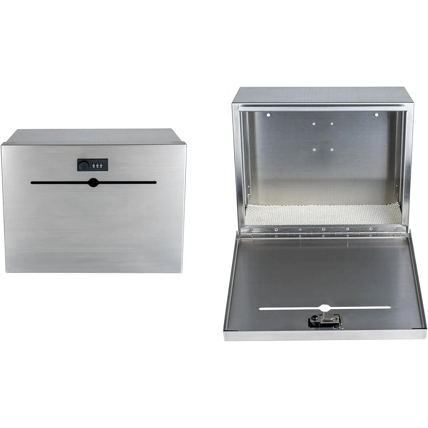 D22S - Over-The-Door Stainless Steel Box - Specimen Containers, Payment Drop Box, Key Drop Off Box, Night Drop Box - Height Adjustable Range, Removable Hinge for Wall Mount(Silver)