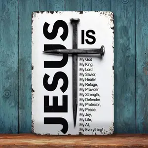 Vintage Metal Cross Sign with Nails - 8x12 in Retro Aluminum Wall Decor, Aesthetic Room Decor for Christian Home - Religious Faith & Inspiration Gift