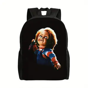 1pc Chucky Backpack for Men & Women - Lightweight Large Capacity School Bag with Adjustable Straps, Durable Polyester Lining, Zipper Closure - Halloween-Themed Cartoon Print Design for College, Travel, Daily Use, Halloween Decorations, Casual Daypack