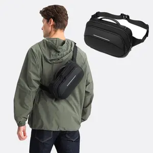 1pc Multi-functional Men's Waist Bag, Water Resistant Shoulder Bag with Reflective Strip, Night Safety Commuter Pack