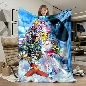 1pc Saint Seiya Knights of the Zodiac Flannel Custom Image Blanket for Sofa, Bed, Office, Car, Travel, Super Soft Cozy Warm Lightweight Microfiber Throw Blanket Gift for Adults, Flannel Blankets