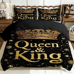 2/3 Pcs Comfortable Crown And Queen Decorative Duvet Cover Set, Soft And Breathable, 100% Polyester Fiber High-Definition Digital Printing Design, All-Season Home Gift, Machine Washable (1 Duvet Cover +1/2 Pillowcase, No Filling)