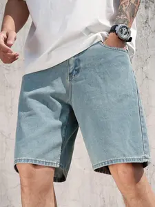 Men's Fashion Light Blue Light Wash Denim Bermuda Shorts, Casual Loose - Fit Jean Shorts with Comfortable Cut Ideal for Summer Streetwear, Daily Casual Looks and Effortless Summer Styling, Everyday Shorts