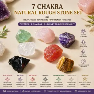 7 Chakra Natural Rough Stone Set | Raw Healing Crystal Kit for Meditation, Balance & Spiritual Wellness | Rose Quartz, Amethyst, Obsidian & More for DIY Decor