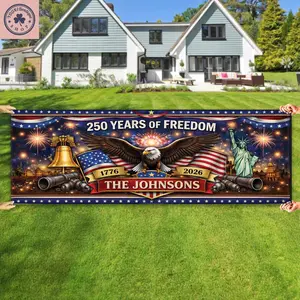 Patriotic USA 250th Freedom Anniversary Banner, America 1776-2026 Semi-Centennial Outdoor Flag, Independence Day Yard Decor for 4th of July