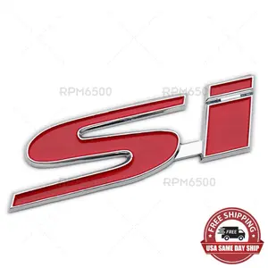 For Honda Si Rear Trunk Lid Chrome Red Letter Logo Badge Nameplate Emblem Sport
