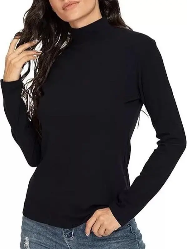 Cotton Turtleneck Top Basic Plain Thermal Pullover Sweater - Breathable Fabric High Neck Long Sleeve Winter Minimalist Fit for Women - Elastic 95% Cotton 5% Spandex Peached Finish Soft Comfortable Warm Keeping Performance - Womenswear