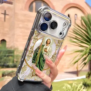 San Judas Pattern Phone Case, suitable for iPhone X 11 12 13 14 15 16 Plus 17 Pro Max, four-corner drop protection case, with airbag shock absorption, lightweight soft TPU case, Catholic.QXA657