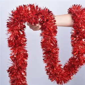 Red Tinsel Garland 49.2Feet Christmas Garland Party Decorations Xmas Tree Decoration Xmas Garland for Twist Hanging Ceiling Indoor Outdoor Christmas Tree Decorations