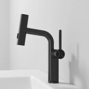 FAfunwaterpar   Matte Black Bathroom Sink Faucet with Pull Down Sprayer 3-Function Mode Bathroom Faucets for Sink 180 Degree Swivel Faucet Basin Faucet Vanity Faucet with Rotate Waterfall Spray Function