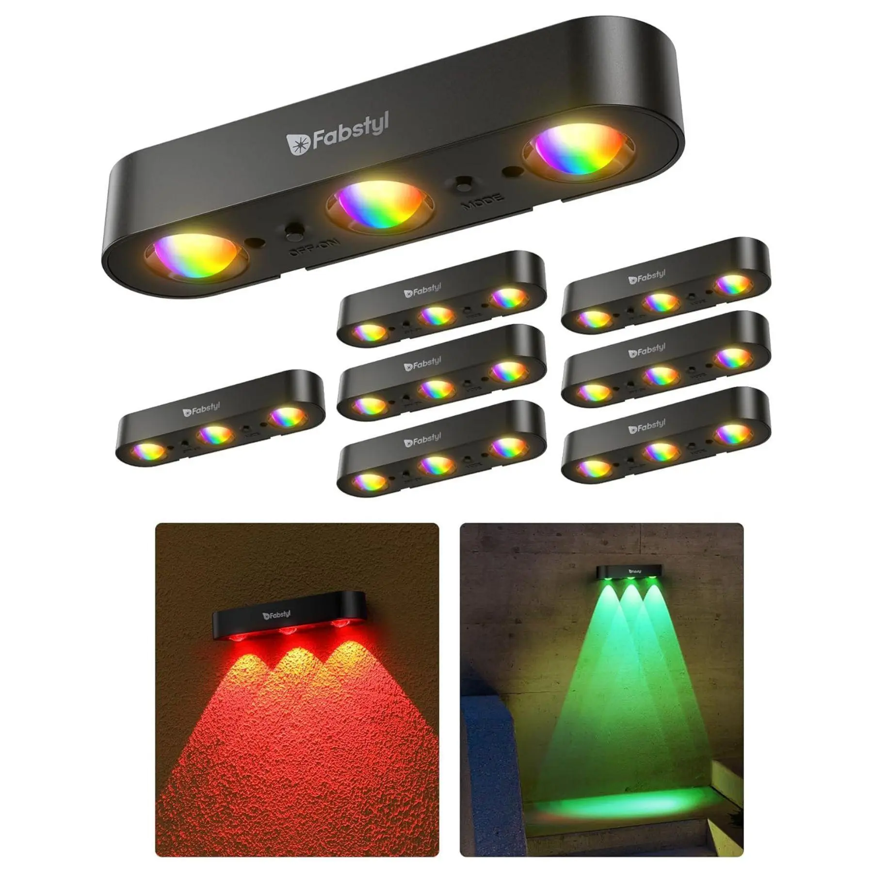 FabStyl Affordable Basic Version 2-LED Solar Outdoor Landscape Lights - RGB Sync, Warm White, 10 Color Modes, Synchronized Color Control, Dusk Auto-On, Auto Off, IP65 Rated Waterproof, Batteries Included, Holiday Decor, Mood Lighting for Backyard, Fence