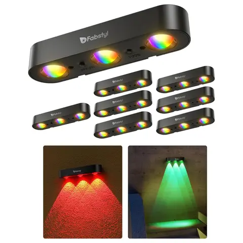 FabStyl Affordable Basic Version 2-LED Solar Outdoor Landscape Lights - RGB Sync, Warm White, 10 Color Modes, Synchronized Color Control, Dusk Auto-On, Auto Off, IP65 Rated Waterproof, Batteries Included, Holiday Decor, Mood Lighting for Backyard, Fence