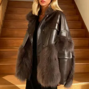 Vegan Leather & Faux Fur Patchwork Jacket | Oversized Luxury Coat | Winter Fashion Statement 948