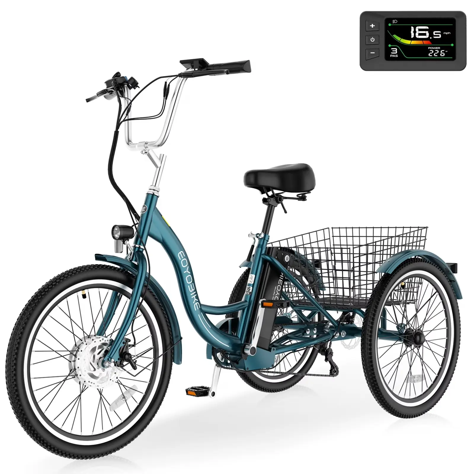 MC 350 Electric Trike, 24/26 Inches 7 Speeds 3 Wheels Electric Bikes for Adults, 350W Motorized Electric tricycle with 10.4Ah Removable Battery 16MPH