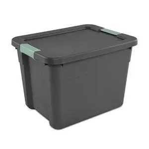 Sterilite 18Pk Latch Tote, Stackable Plastic Storage Container, 12Gal,Gray/Green