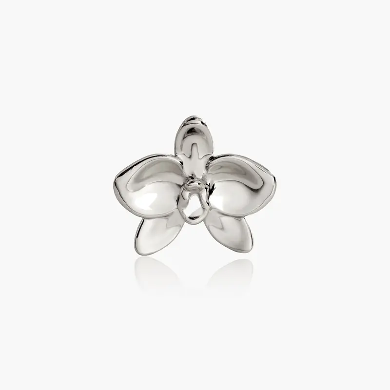 en route Orchid Ring in Silver, Orchid-inspired Flower Jewelry with Glossy Silver Tone, Versatile Piece for Everyday Styling & Layering Sets