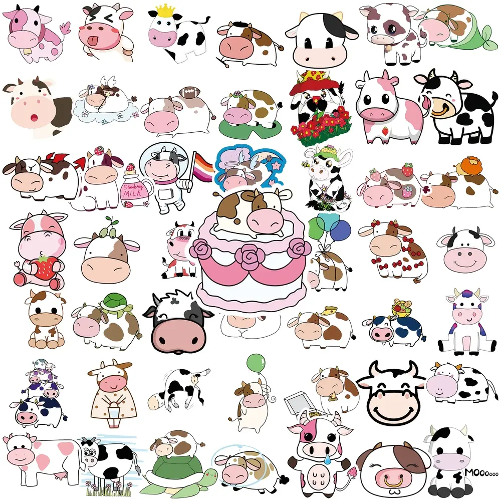 50Pcs Cute Cow Stickers, Cartoon Dairy Cow Vinyl Decals, Aesthetic Waterproof Sticker Pack, Lovely Moo Cow Pattern Stickers for Car Window, Water Bottle, Laptop, Skateboard, Gifts for Teens Animal Lovers #CowStickers #CartoonCow