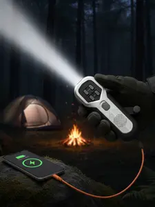 Hand-Crank Powered Emergency Flashlight with Radio, Alarm & Phone Charging for Camping & Outdoor