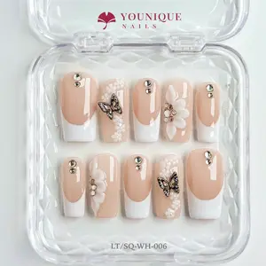 Younique Nails 2025 | LT Studio | White Harmony | 10PCS 100% Handmade Press-On Nails | Reusable Colorful Art