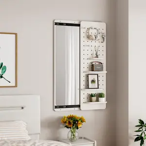 Summervibes Multi-Functional Wall-Mounted Full-Length Mirror with Push-Pull Design Panel, Space-Saving Hallway Wall Coat Rack Furniture for Bedroom, Living Room outdoorfun