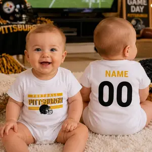 Personalized Pittsburgh Baby Football Romper, Custom Name Number Baby Outfit, Short Sleeve Sports Romper, Game Day Baby Gift