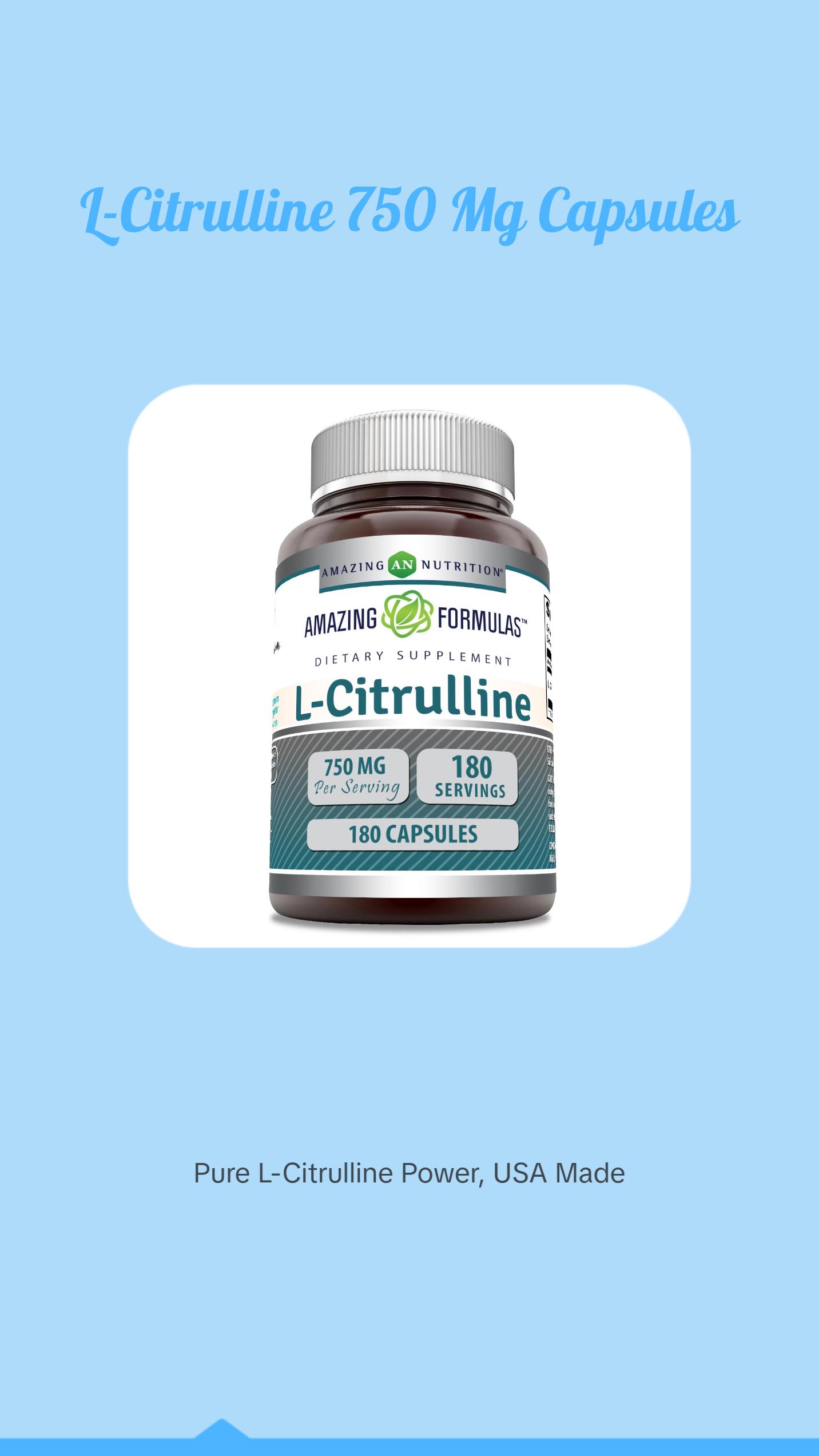 Amazing Formulas L-Citrulline Supplement | 750 Mg | 180 Capsules | Non-GMO | Gluten-Free | Made in USA