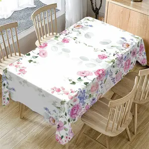 Rectangular Tablecloth Spring Summer Rose Pattern, Indoor Outdoor Use, Kitchen Dining Room Decor, Party Wedding Camping Picnic
